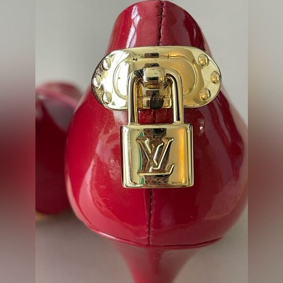 Louis Vuitton Red Patent Leather Peep-Toe Heels - Size 37 - Stunning & Rare - Picture 4 of 11